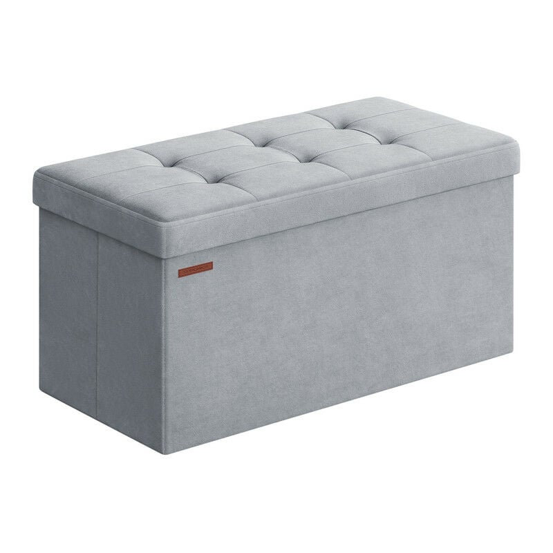 Songmics - Banc de Rangement, Pouf en Velours, avec Couvercle, avec 2 Boîtes, 38 x 76 x 38 cm, Capacité de Charge 300 kg, pour Couloir, Salon,