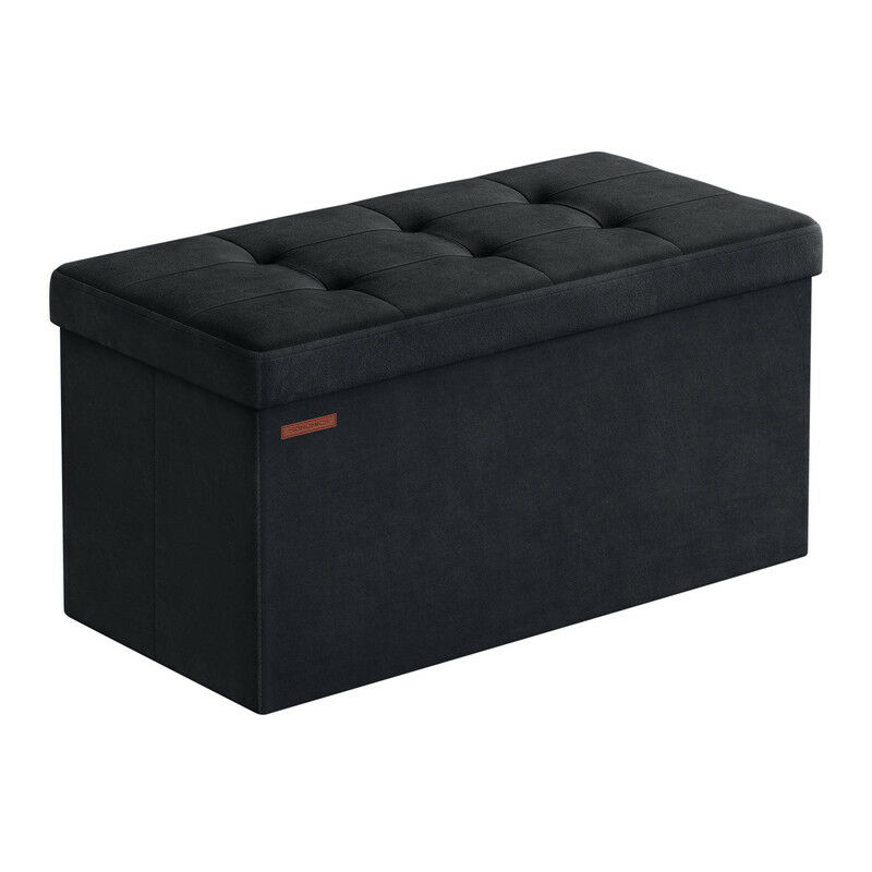 SONGMICS Banc de Rangement, Pouf en Velours, avec Couvercle, avec 2 Boîtes, 38 x 76 x 38 cm, Capacité de Charge 300 kg, pour Couloir, Salon, Chambre,
