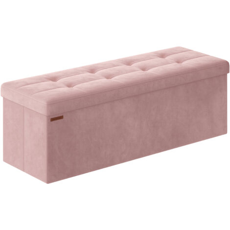 Songmics – Banc de rangement pouf en velours – Couvercle avec 2 boîtes – Séparateur amovible – Dimensions 38 x 110 x 38 cm – Capacité 300 kg – Rose bonbon