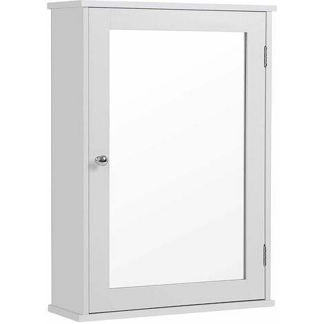 Bathroom Mirror Cabinet Storage Cubboard with Single Door Wall Mounted Hanging Shelf Wooden White 41 x 14 x 60cm (W x D x H) LHC001