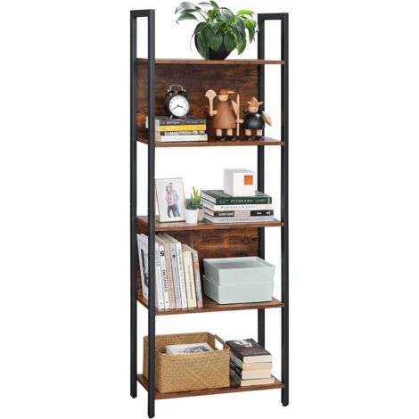 Songmics – Bibliothèque étagère de rangement 5 niveaux – Cadre acier noir – Panneaux aggloméré brun rustique – Charge 20kg/niveau – LLS025B01