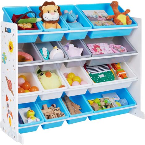 Songmics – Étagère de rangement enfant 4 niveaux avec 16 bacs amovibles – MDF et plastique PP – Dimensions 106 x 26,5 x 78 cm – GKR070W03