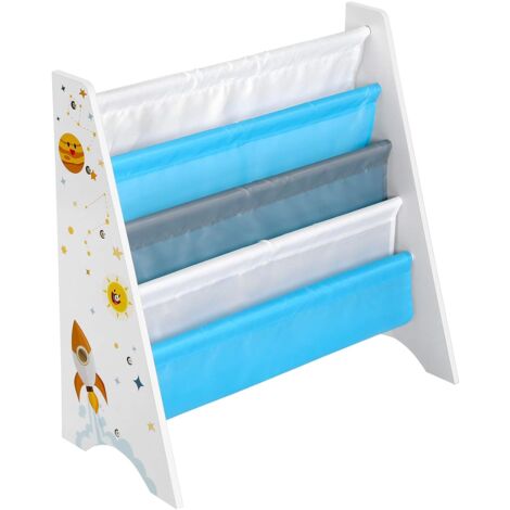 Songmics – Bibliothèque enfant 62,5 x 28 x 60 cm – 4 étagères – Kit anti-basculement – Motif espace – Panneaux aggloméré – GKR72WT