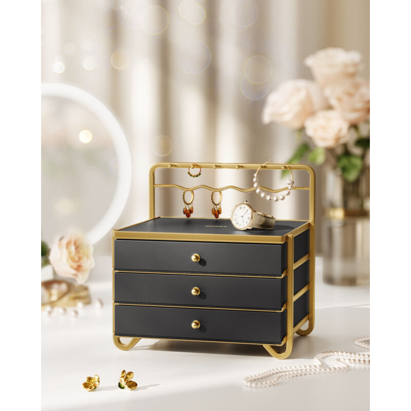 Songmics - Boîte à Bijoux 3 Niveaux, Organiseur de Tiroirs à Bijoux, Support Suspendu, pour Table de Maquillage, Cadre en Métal, 20,5 x 22,7 x 23,5