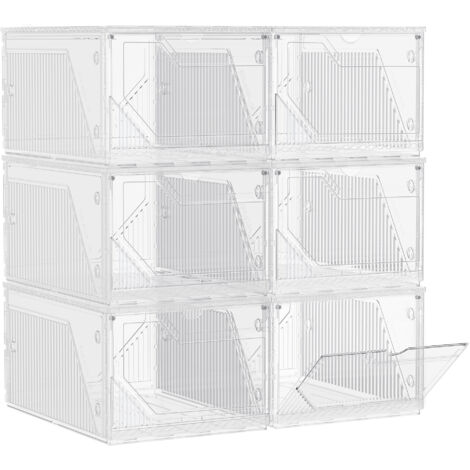 SONGMICS Boîtes à Chaussures, Lot de 6, Rangement Chaussures en Plastique, Empilable et Reliable, avec Porte Magnétique, Transparente, jusqu’à la Pointure 46, Blanc Nuage