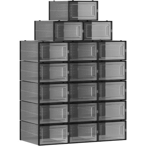 Songmics – Boîtes à chaussures transparentes et noires – Lot de 18 – Pliable pour pointure jusqu'à 44 – Dimensions 33,3 x 23 x 14 cm – LSP18SBKV1