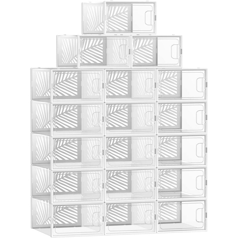 Songmics - Boîte à Chaussures Transparent, Lot de 18, Boîte de Rangement, Pointure 44, Empilables, pour Collections de Baskets, Talons Hauts,