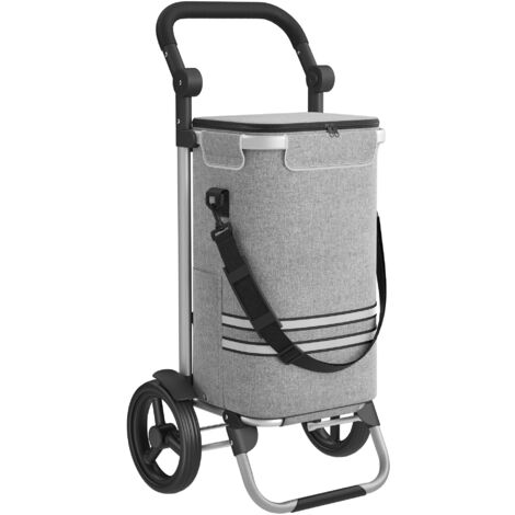 SONGMICS Caddie de Courses, Chariot de Courses, Pliable, avec Sac Isotherme, Polyvalent, Sac Amovible, roulettes, Solide, Gris