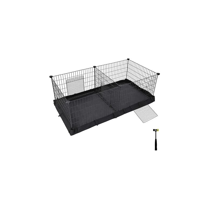 SONGMICS Cage pour Animaux de Compagnie, Clôture pour Petits Animaux, Parc avec Panneau Séparateur pour 2 Espaces Séparés, Tapis de Sol et 3 Portes,