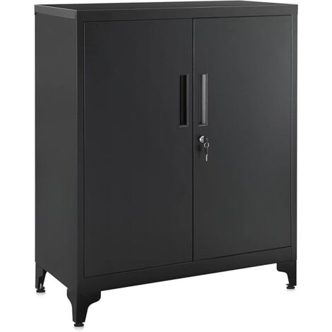 Songmics – Caisson de bureau en acier noir – Armoire verrouillable à 2 portes – 2 étagères réglables – Dimensions 23x50x110cm – Rangement sécurisé