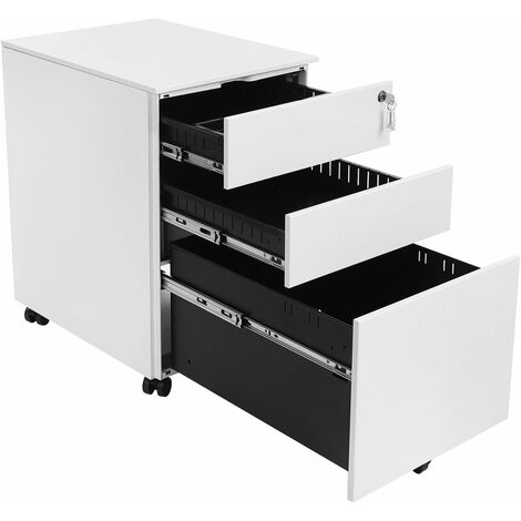 Songmics – Caisson de bureau à roulettes avec 3 tiroirs et classeur suspendu – Armoire verrouillable pour dossiers – Acier robuste – Dimensions 52x39x60cm – OFC60WT