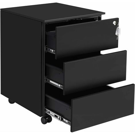 Songmics – Caisson de bureau mobile verrouillable avec 3 tiroirs – Rangement documents – Acier noir mat – Dimensions 39 x 45 x 55 cm – OFC63BK