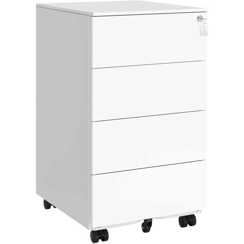 Caisson de Bureau Mobile, Verrouillable, avec 4 Tiroirs, Rangement pour Documents et Papeterie, Pré-assemblé, pour Travail, Bureau à Domicile, 45,1 x