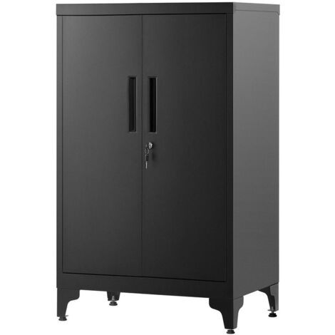 SONGMICS Caisson de Bureau, Placard Polyvalent, Armoire de Bureau à 2 Portes, Verrouillable, Meuble de Rangement en Acier, pour Bureau, Salon, Noir