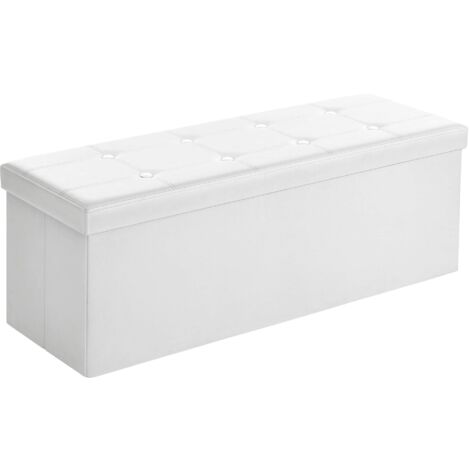 SONGMICS Cassapanca Contenitore 120L, Pouf Contenitore, Panca Poggiapiedi Pieghevole, Capacità di Carico di 300 kg, Seduta Imbottita, Bianco LSF702.