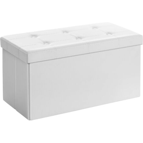 SONGMICS Cassapanca Contenitore 80L, Pouf Contenitore, Panca Poggiapiedi Pieghevole, Capacità di Carico di 300 kg, Rivestimento in Similpelle, Seduta Imbottita, Bianco LSF106