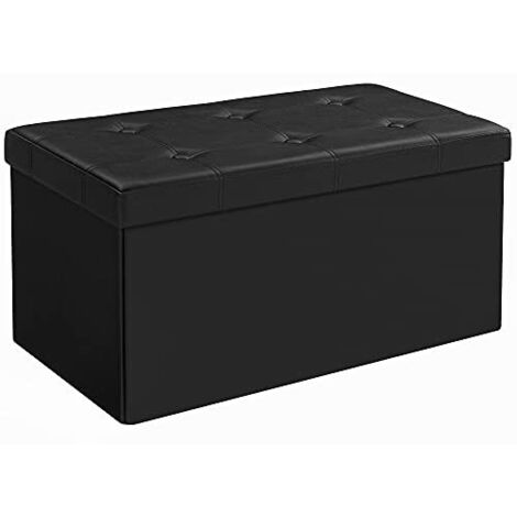 SONGMICS Cassapanca Contenitore 80L, Pouf Contenitore, Panca Poggiapiedi Pieghevole, Capacità di Carico di 300 kg, Rivestimento in Similpelle, Seduta Imbottita, Nero LSF105