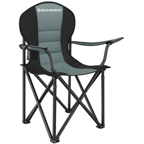 SONGMICS Chaise Camping Pliante, avec Assise Confortable en Éponge, Porte-gobelet, Structure Solide, Charge Max. de 250 kg, Chaise Pique-Nique pour l’Extérieur, Vert et Noir