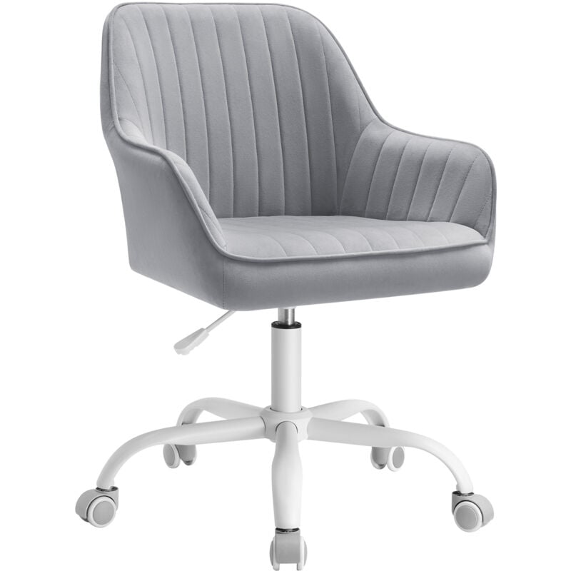 Songmics - Chaise de Bureau avec Surface en Tissu Velours, Fauteuil Pivotant, Siège Ergonomique, Rembourrage en Mousse, Hauteur Réglable, Gris