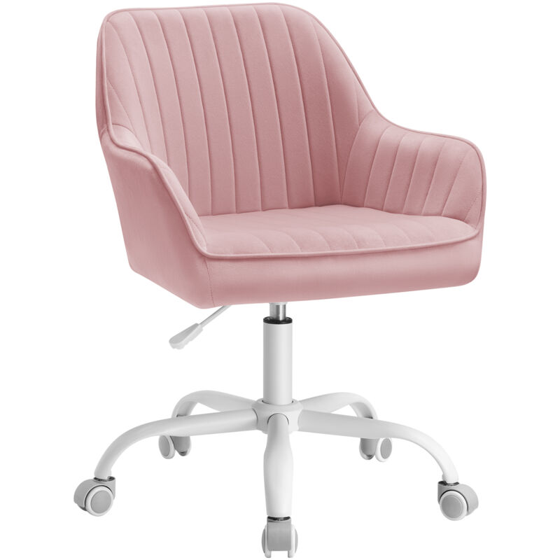 Chaise de Bureau avec Surface en Tissu Velours, Fauteuil Pivotant, Siège Ergonomique, Rembourrage en Mousse, Hauteur Réglable, Rose Bonbon - Songmics