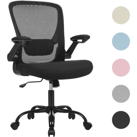 Songmics – Fauteuil de bureau ergonomique noir – Accoudoirs rabattables – Support lombaire réglable – Dimensions 66x60x99-107cm – OBN37BK