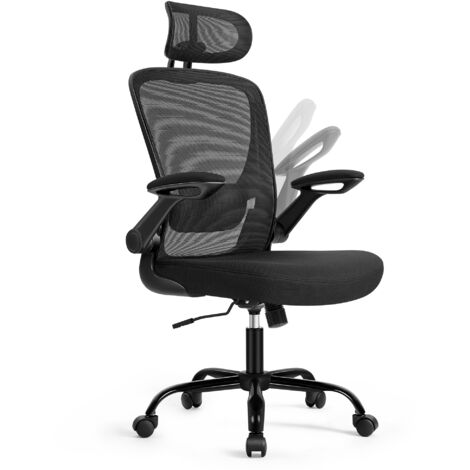 Songmics – Chaise de bureau ergonomique avec support lombaire réglable – Assise large 53 cm – Accoudoirs rabattables – Dossier en S – Noir
