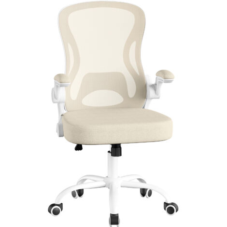 SONGMICS Chaise de Bureau Ergonomique, en Maille, Fonction Bascule, Accoudoirs Rabattables, Beige et Blanc