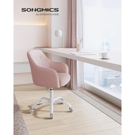 Songmics – Chaise de bureau ergonomique rose – Siège pivotant réglable en hauteur – Cadre en acier – Tissu coton-lin respirant – Capacité 110 kg