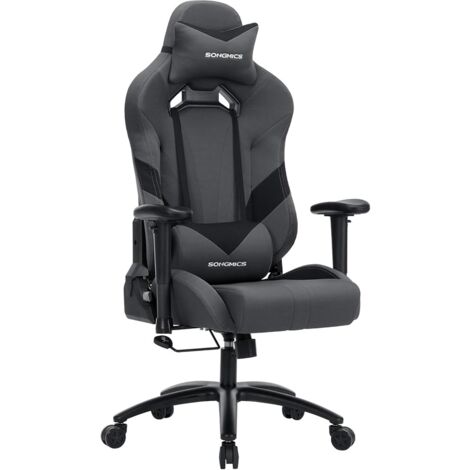 Songmics – Chaise gamer ajustable noir-gris – Assise large 40 cm – Hauteur 129-139 cm – Accoudoirs réglables – Rembourrage mousse à froid