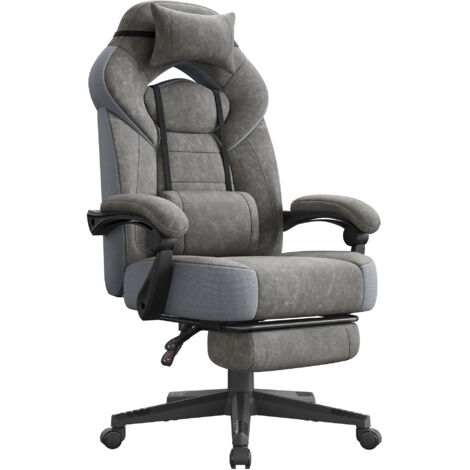 Songmics – Chaise gaming ergonomique avec repose-pieds – Coussin de tête ajustable – Support lombaire – Capacité de charge 150 kg – Tissu suédine gris ardoise