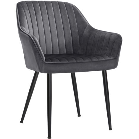 Songmics – Chaise rembourrée en velours gris – Accoudoirs – Pieds en métal – Charge max 120 kg – Dimensions 62,5x60x85 cm – Pour salle à manger et bureau