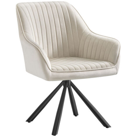 SONGMICS Chaise Salle à Manger, Fauteuil Pivotant, Velours, Rembourrée avec Accoudoirs, Charge 120 Kg, Pieds Acier, pour Salle à Manger, Cuisine, Beige