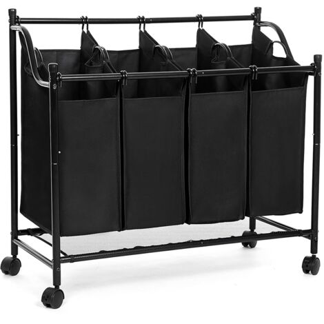 Songmics – Chariot à linge 4 sacs amovibles en métal – Capacité 140L – Dimensions 87,5x38,5x67-81cm – 4 roulettes dont 2 verrouillables – LSF005