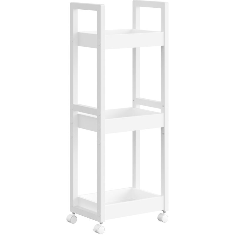 Chariot de Salle de Bain, Étagère Mince de Salle de Bains, Chariot de Rangement à 3 Niveaux sur roulettes, Bambou, Gain de Place, 20 x 30 x 80 cm,