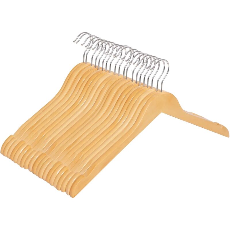 Songmics - Cintre Bois, Lot de 20, Cintre à Vêtements, avec Encoches, pour Vestes, Manteaux, Costumes, Chemises, Crochet Rotatif à 360°, Antiglisse,