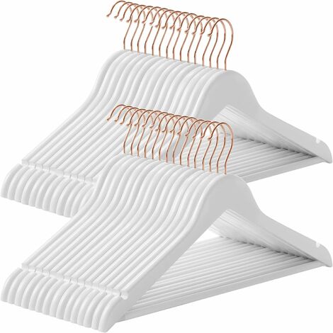 SONGMICS Coat Hangers, Wooden Hangers, Set of 30 Clothes Hangers with Shoulder Notches, 360 Degree Swivel Hook in Rose Gold, for Shirts, Trousers, Jackets, White CRW001W03