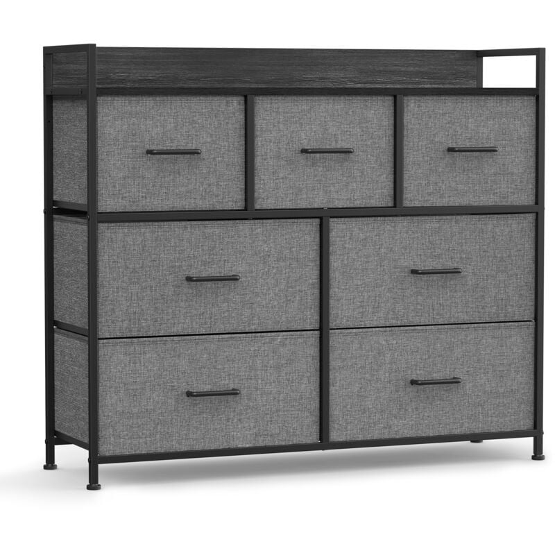 Commode 7 Tiroirs en Tissu avec Poignées, Cadre en Métal, Style Moderne, Gris Ardoise et Gris Anthracite - Songmics