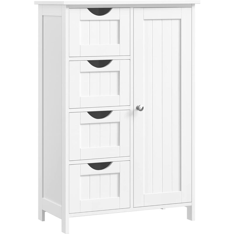 Songmics - Meuble de Salle de Bain vasagle - 4 Tiroirs - 55 x 30 x 82 cm - Placard avec Porte - Étagère Réglable - Blanc