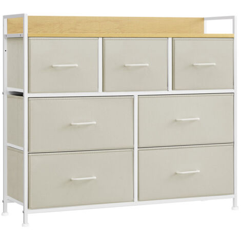 Commode 4 Tiroirs Relaxdays - 95x45x30 Cm, Tissu Gris, Cadre Acier Blanc - Rangement Modulable