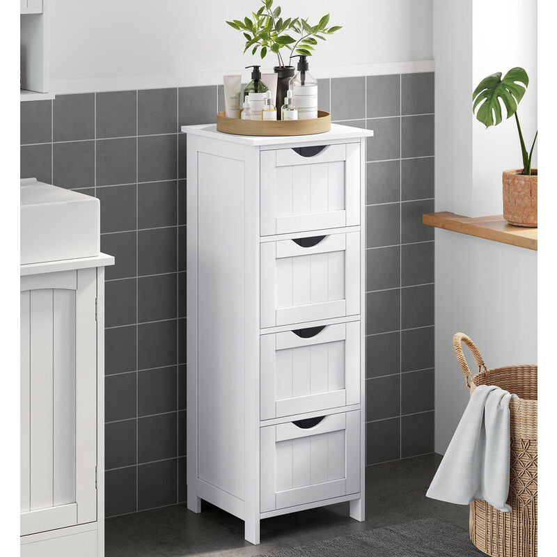 Songmics - Meuble de Salle de Bain sur Pieds avec 4 tiroirs, 30 x 30 x 82 cm, Placard de Rangement, Blanc
