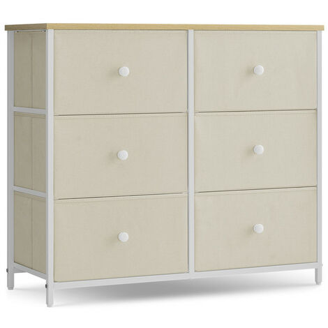 Songmics – Commode industrielle 6 tiroirs en tissu – Cadre en acier – Dimensions 80 x 30 x 71 cm – Couleurs jaune camel et blanc crème