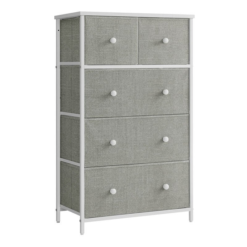 Songmics - Commode avec 5 Tiroirs en Tissu, Style Industriel, 56 x 30 x 93 cm, Meuble de Rangement, Gris Clair et Blanc