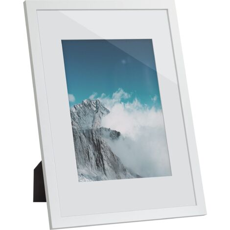 SONGMICS Cornice Foto, Portafoto con Supporto, per foto da 21 x 29,7 cm (Senza Tappeto) e 15,2 x 20,3 cm (Con Tappeto), Fronte in Vetro, Bianco RPF011W01