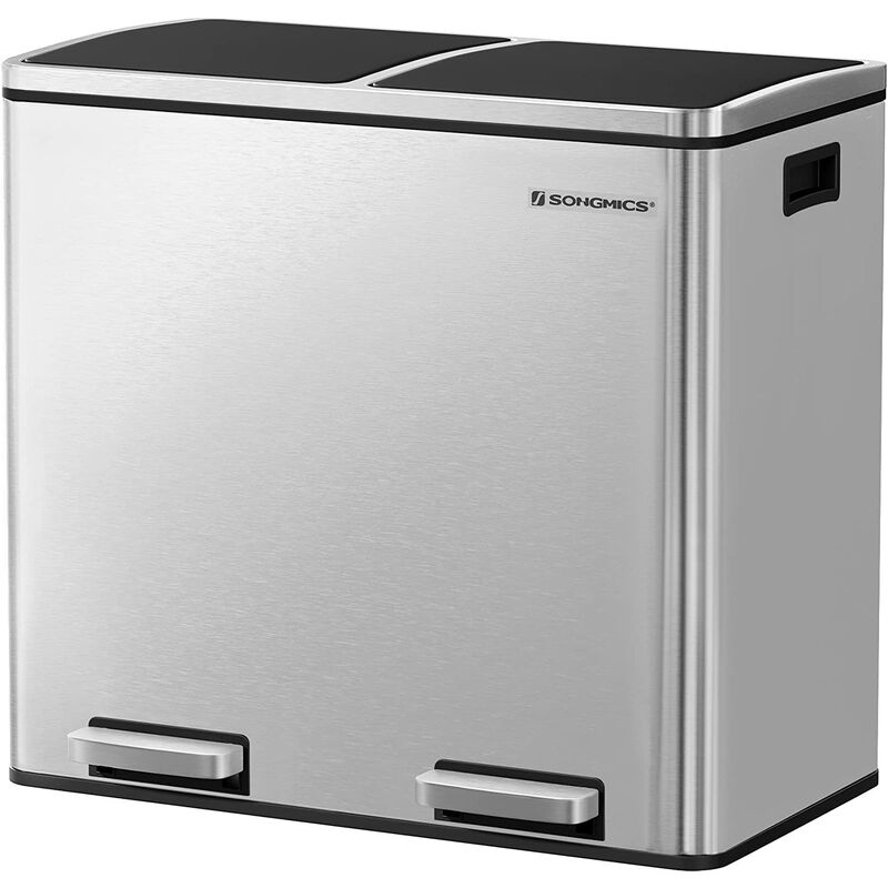 

Songmics - Basurero Reciclaje, Cubo de Basura para Cocina con 2 cubetas, 2 x 24L, Tapa de Mecanismo, con Pedales, Acero Inoxidable, Cubos Interiores