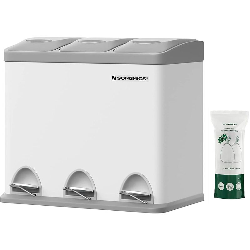 

Songmics - Cubo de Basura, Basurero con Pedal 3 en 1, 24 litros, Sistema de Separación de Residuos para la Cocina, Duradero, Fácil de Limpiar, Acero,