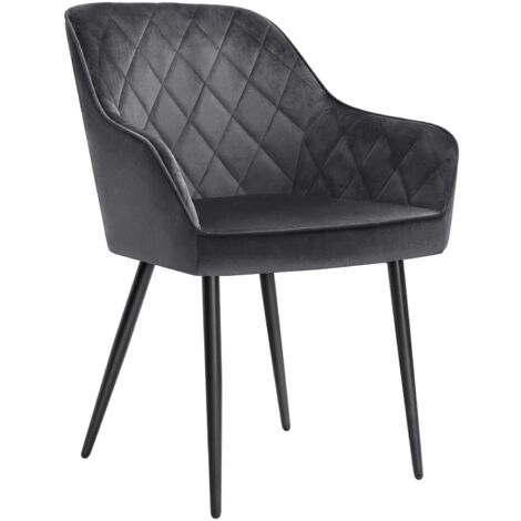 SONGMICS Dining Chair Sedia da Pranzo, Gambe in Metallo Verniciato a Polvere, Pannello in Legno, Velluto, Imbottitura in Schiuma, Grigio, One Size
