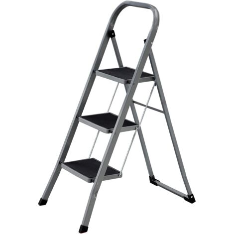Songmics – Échelle escabeau pliable 3 marches – Largeur de marche 20 cm – Antidérapant avec barre d’appui – Charge 150 kg – Acier robuste – GSL003GY01