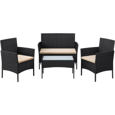 Songmics – Ensemble de mobilier de jardin 4 places – Surface tressée en PE – Table 71x41cm et chaises confortables – Noir et taupe