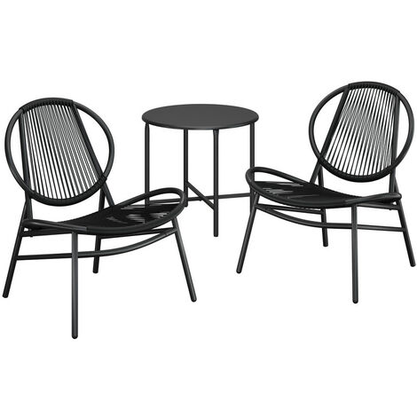 Songmics – Ensemble salon de jardin 3 pièces – 2 chaises Acapulco et table d’appoint – Structure en acier traité – Confort ergonomique – Noir d'encre