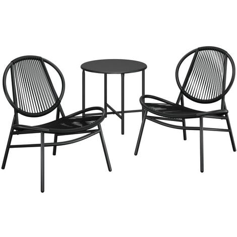 SONGMICS Ensemble Salon de Jardin, 3 Pièces, Chaises Acapulco, Salon d’Extérieur, Table d’Appoint et 2 Chaises, Ensemble de Mobilier d’Intérieur et d’Extérieur, Balcon, Noir d'Encre